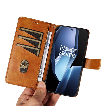 For OnePlus 13R 5G Leather Case Geometric Line Design Wallet Phone Cover with Wrist Strap