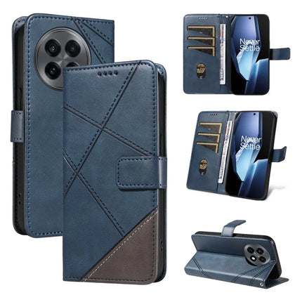For OnePlus 13R 5G Leather Case Geometric Line Design Wallet Phone Cover with Wrist Strap - Blue