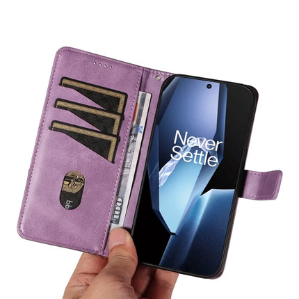 For OnePlus 13R 5G Leather Case Geometric Line Design Wallet Phone Cover with Wrist Strap