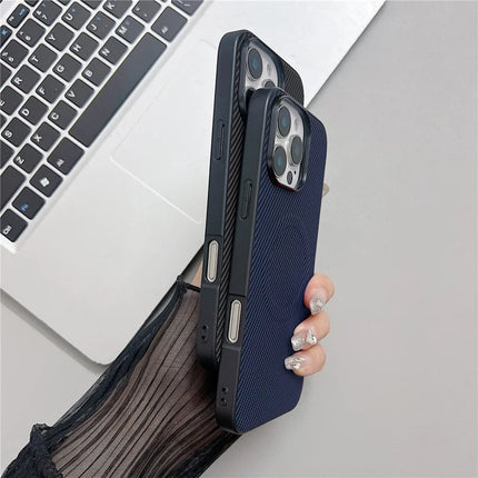 For iPhone 16 Pro Max Case Compatible with MagSafe Carbon Fiber Texture Leather + PC Phone Cover
