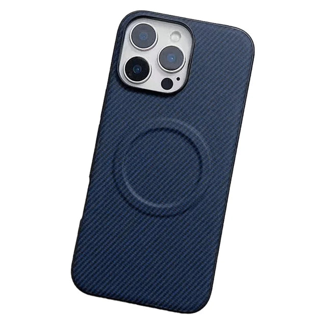 For iPhone 16 Pro Max Case Compatible with MagSafe Carbon Fiber Texture Leather + PC Phone Cover - Blue