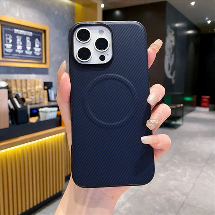 For iPhone 16 Pro Max Case Compatible with MagSafe Carbon Fiber Texture Leather + PC Phone Cover