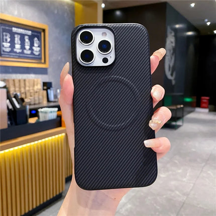 For iPhone 16 Pro Case Compatible with MagSafe Carbon Fiber Texture Leather + PC Phone Cover