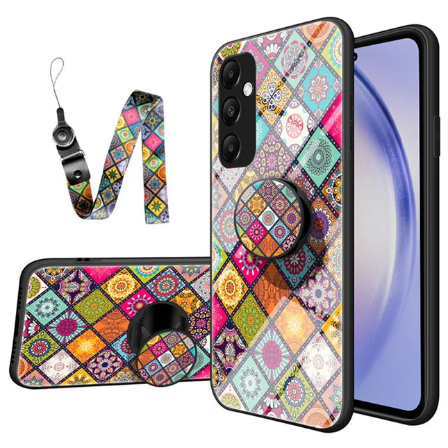 For Samsung Galaxy A56 5G Case Kickstand Ethnic Pattern Tempered Glass Phone Cover with Strap - Color Pattern
