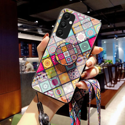 For Samsung Galaxy A36 5G Case Kickstand Ethnic Pattern Tempered Glass Phone Cover with Strap
