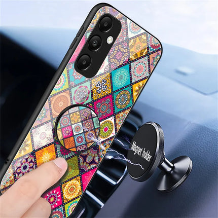 For Samsung Galaxy A36 5G Case Kickstand Ethnic Pattern Tempered Glass Phone Cover with Strap