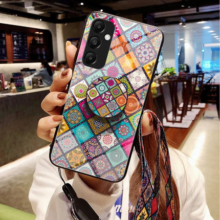 For Samsung Galaxy A36 5G Case Kickstand Ethnic Pattern Tempered Glass Phone Cover with Strap