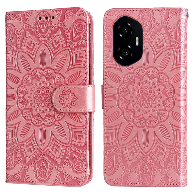 For Honor 300 Case Sunflower Imprint Leather Wallet Phone Cover - Pink
