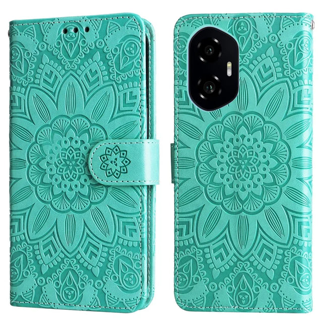 For Honor 300 Case Sunflower Imprint Leather Wallet Phone Cover - Green