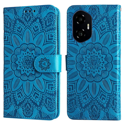 For Honor 300 Case Sunflower Imprint Leather Wallet Phone Cover - Blue