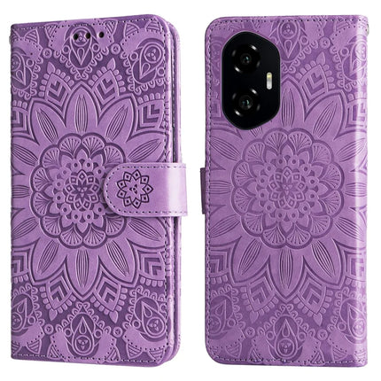 For Honor 300 Case Sunflower Imprint Leather Wallet Phone Cover - Purple