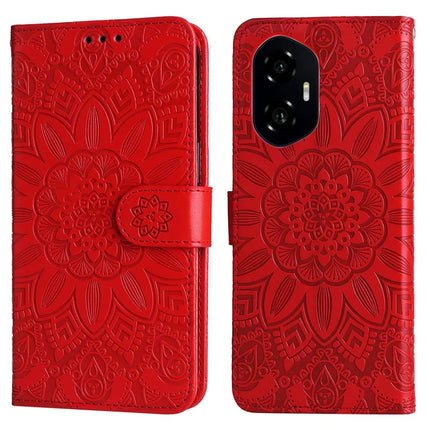 For Honor 300 Case Sunflower Imprint Leather Wallet Phone Cover - Red