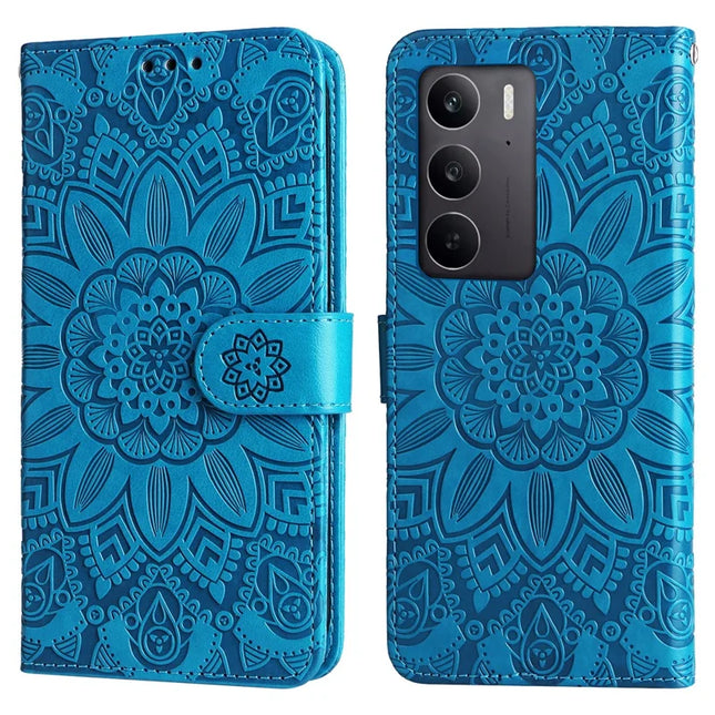 For Realme C75 / 14x 5G Case Sunflower Imprint Leather Wallet Phone Cover - Blue