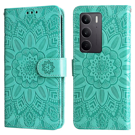 For Realme C75 / 14x 5G Case Sunflower Imprint Leather Wallet Phone Cover - Green