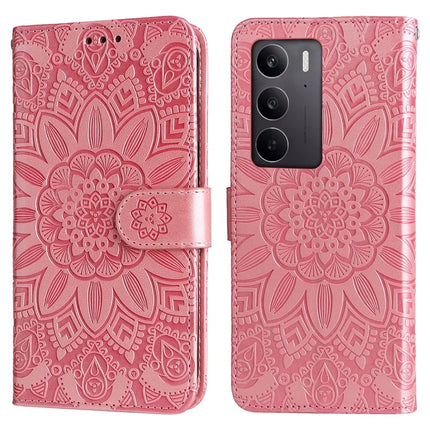 For Realme C75 / 14x 5G Case Sunflower Imprint Leather Wallet Phone Cover - Pink