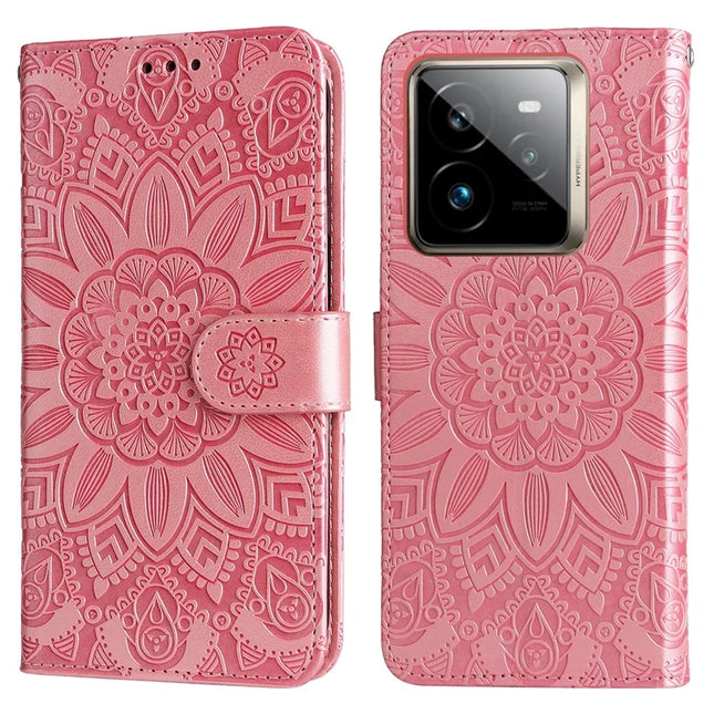 For Realme GT 7 Pro 5G Case Sunflower Imprint Leather Wallet Phone Cover - Pink