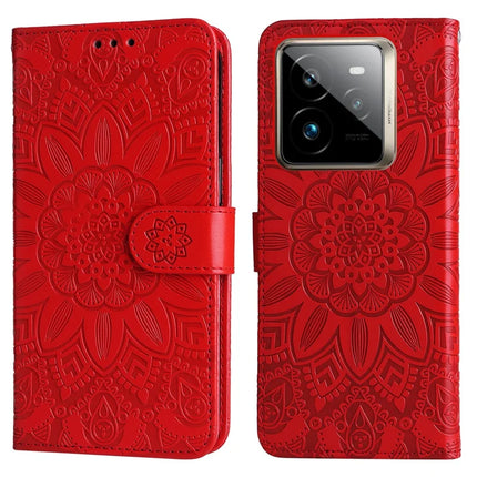 For Realme GT 7 Pro 5G Case Sunflower Imprint Leather Wallet Phone Cover - Red