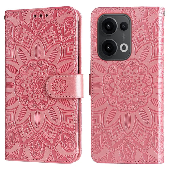 For Oppo Reno13 5G (Global) Case Sunflower Imprint Leather Wallet Phone Cover - Pink