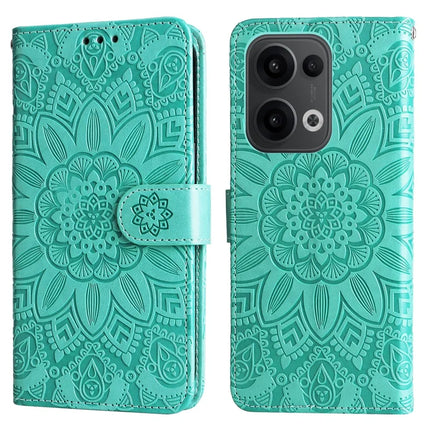 For Oppo Reno13 5G (Global) Case Sunflower Imprint Leather Wallet Phone Cover - Green