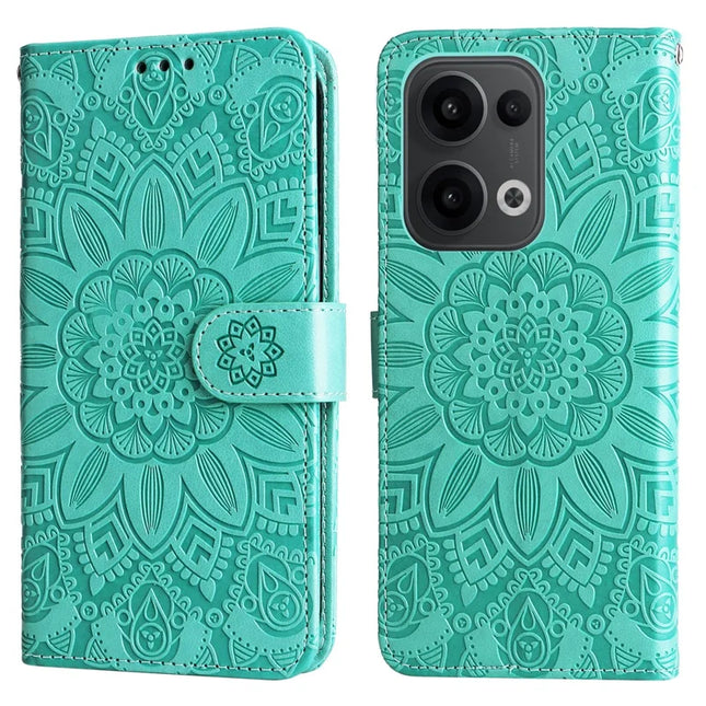 For Oppo Reno13 5G (Global) Case Sunflower Imprint Leather Wallet Phone Cover - Green