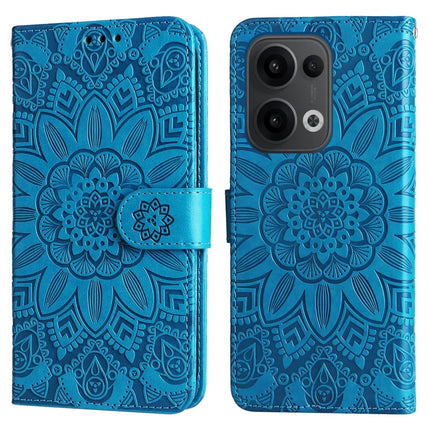 For Oppo Reno13 5G (Global) Case Sunflower Imprint Leather Wallet Phone Cover - Blue