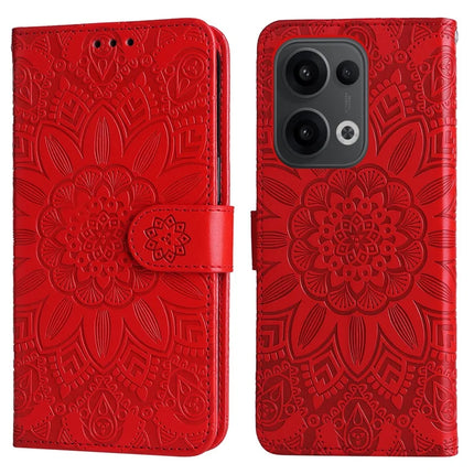 For Oppo Reno13 5G (Global) Case Sunflower Imprint Leather Wallet Phone Cover - Red