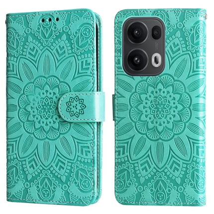 For Oppo Reno13 Pro 5G Case Sunflower Imprint Leather Wallet Phone Cover - Green