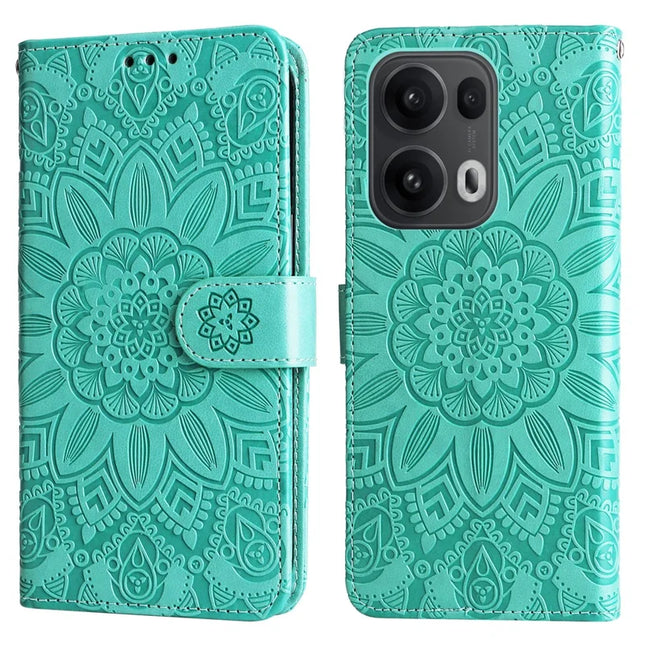 For Oppo Reno13 Pro 5G Case Sunflower Imprint Leather Wallet Phone Cover - Green