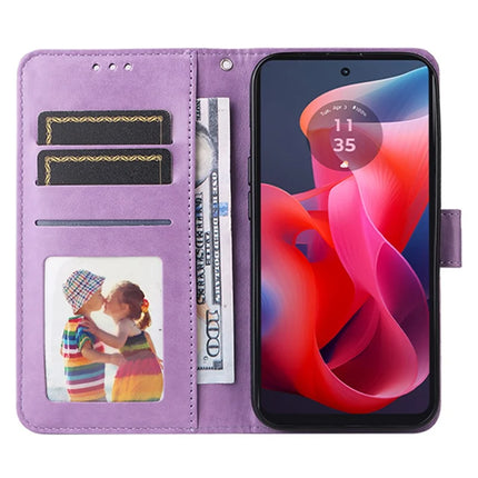 Leather Case For Motorola Moto G04 4G  /  G04s 4G  /  G24 4G  /  E14 4G Sunflower Imprint Wallet Phone Cover