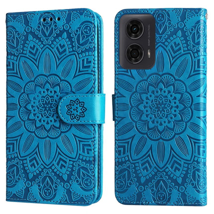 Leather Case For Motorola Moto G04 4G  /  G04s 4G  /  G24 4G  /  E14 4G Sunflower Imprint Wallet Phone Cover - Blue