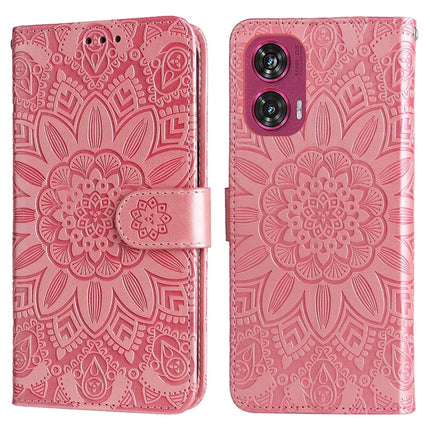 For Motorola Edge 50 Fusion 5G Case Sunflower Imprint Leather Wallet Phone Cover - Pink