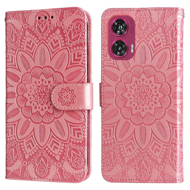 For Motorola Edge 50 Fusion 5G Case Sunflower Imprint Leather Wallet Phone Cover - Pink