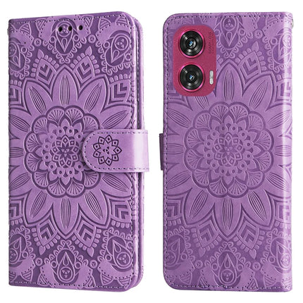 For Motorola Edge 50 Fusion 5G Case Sunflower Imprint Leather Wallet Phone Cover - Purple