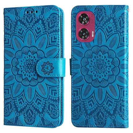 For Motorola Edge 50 Fusion 5G Case Sunflower Imprint Leather Wallet Phone Cover - Blue