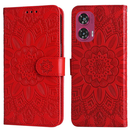 For Motorola Edge 50 Fusion 5G Case Sunflower Imprint Leather Wallet Phone Cover - Red