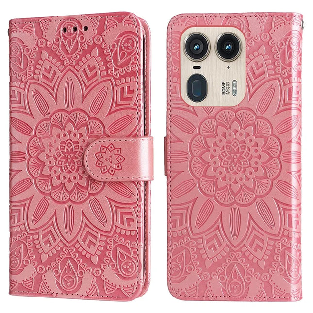 Wallet Case for Motorola Edge 50 Ultra 5G / Moto X50 Ultra 5G Leather Phone Cover Sunflower Imprint - Pink