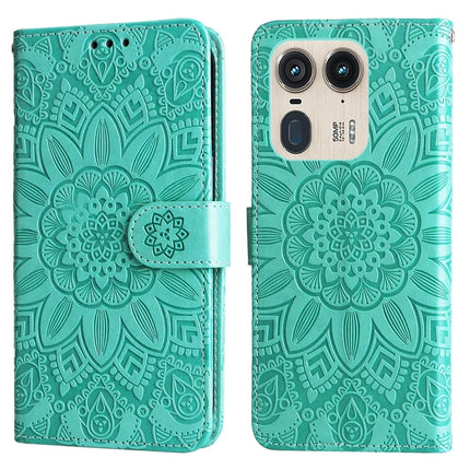 Wallet Case for Motorola Edge 50 Ultra 5G / Moto X50 Ultra 5G Leather Phone Cover Sunflower Imprint - Green