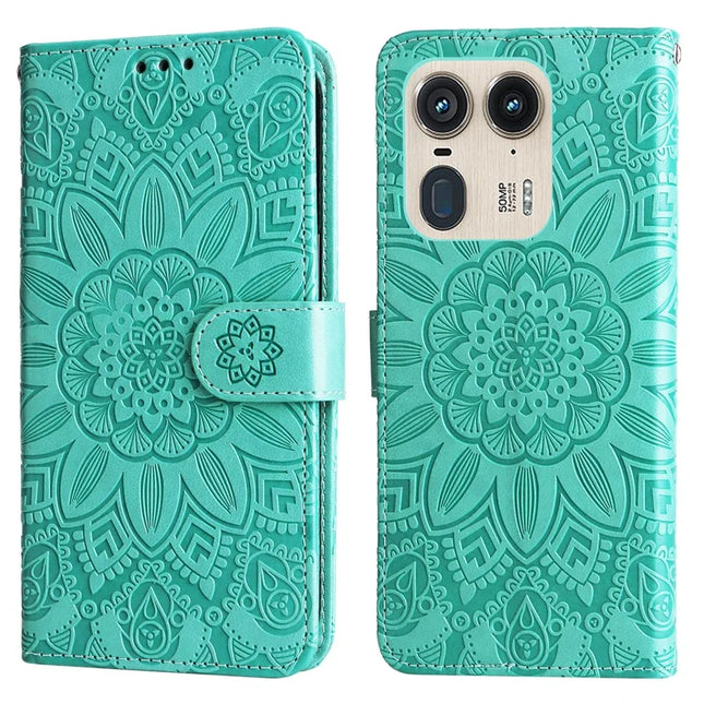 Wallet Case for Motorola Edge 50 Ultra 5G / Moto X50 Ultra 5G Leather Phone Cover Sunflower Imprint - Green