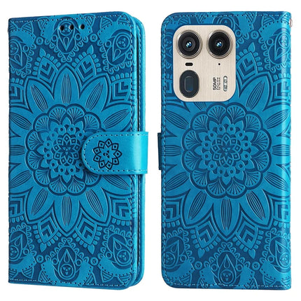 Wallet Case for Motorola Edge 50 Ultra 5G / Moto X50 Ultra 5G Leather Phone Cover Sunflower Imprint - Blue