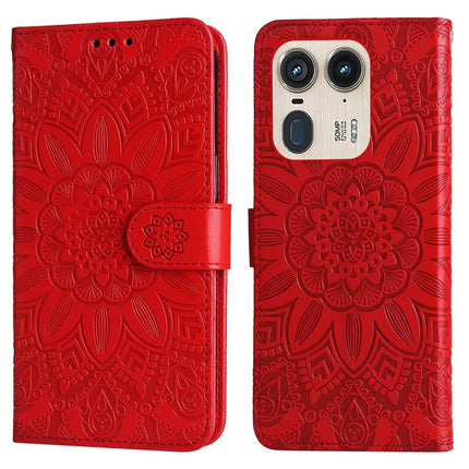 Wallet Case for Motorola Edge 50 Ultra 5G / Moto X50 Ultra 5G Leather Phone Cover Sunflower Imprint - Red