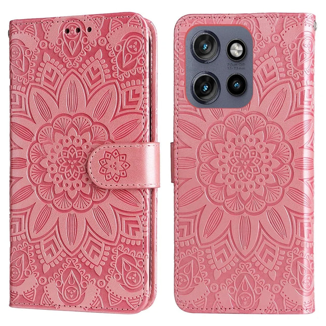 Wallet Case for Motorola Edge 50 Neo 5G / Moto S50 5G / ThinkPhone 25 5G Leather Phone Cover Sunflower Imprint - Pink