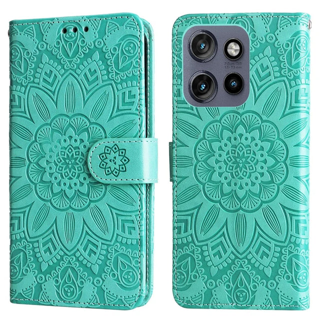 Wallet Case for Motorola Edge 50 Neo 5G / Moto S50 5G / ThinkPhone 25 5G Leather Phone Cover Sunflower Imprint - Green