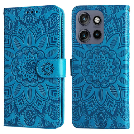 Wallet Case for Motorola Edge 50 Neo 5G / Moto S50 5G / ThinkPhone 25 5G Leather Phone Cover Sunflower Imprint - Blue