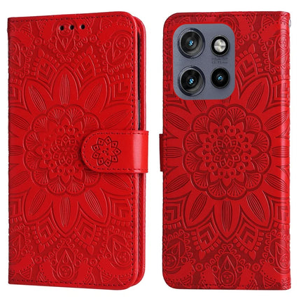 Wallet Case for Motorola Edge 50 Neo 5G / Moto S50 5G / ThinkPhone 25 5G Leather Phone Cover Sunflower Imprint - Red