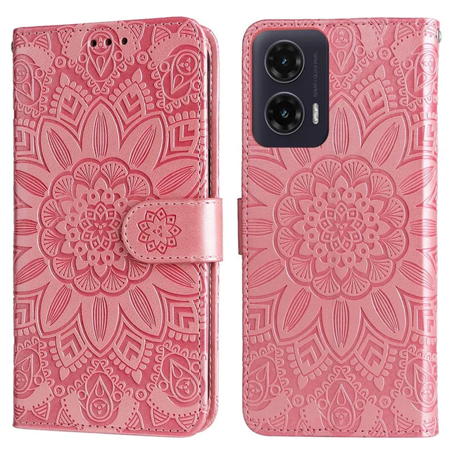 For Motorola Moto G35 5G Case Sunflower Imprint Leather Wallet Phone Cover - Pink