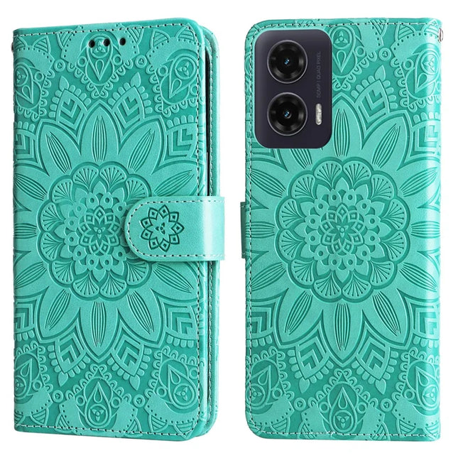 For Motorola Moto G35 5G Case Sunflower Imprint Leather Wallet Phone Cover - Green