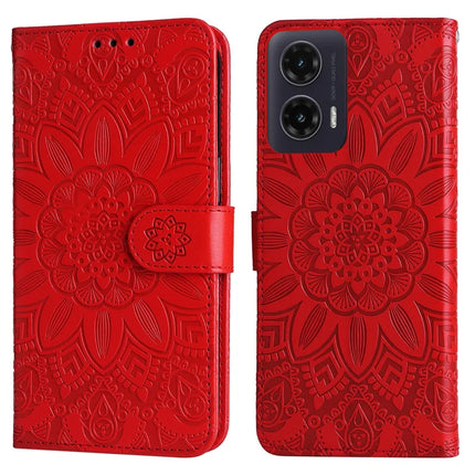 For Motorola Moto G35 5G Case Sunflower Imprint Leather Wallet Phone Cover - Red