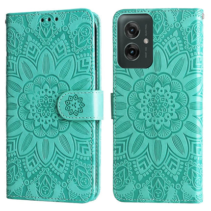For Motorola Moto G55 5G Case Sunflower Imprint Leather Wallet Phone Cover - Green