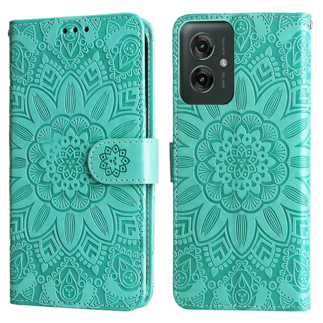 For Motorola Moto G55 5G Case Sunflower Imprint Leather Wallet Phone Cover - Green