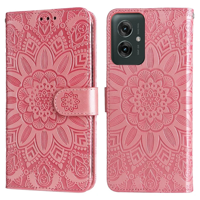 For Motorola Moto G55 5G Case Sunflower Imprint Leather Wallet Phone Cover - Pink